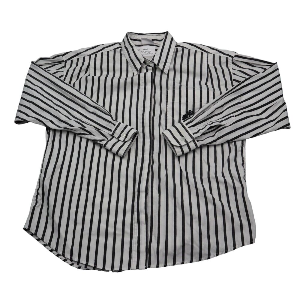Bobbie Brooks Sport Shirt Womens White Pinstriped Button Up Long Sleeve Collared